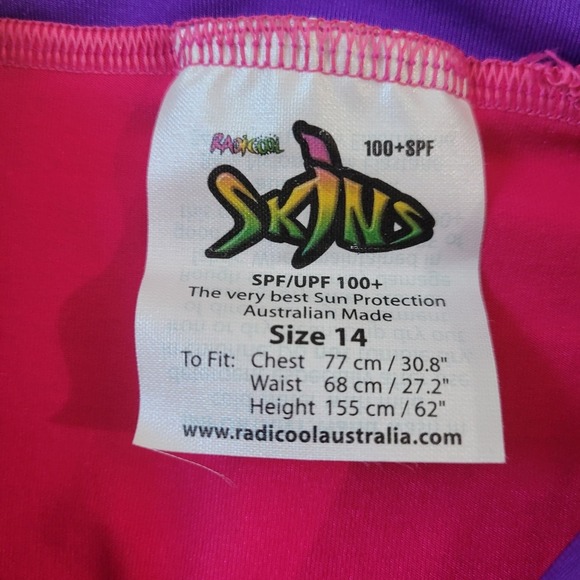NWT Radicool Skinz Girl's Pink and Purple Rashguard Top SPF 100+ Size 14 - Picture 3 of 4